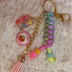 Handmade Colorful Keychain with Strawberry Charm